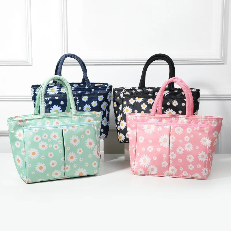 Oxford Cloth Large Capacity Thermal Lunch Bag Daisy Printed Work Food Bento Insulated Pouch Picnic Cooler Bags for School