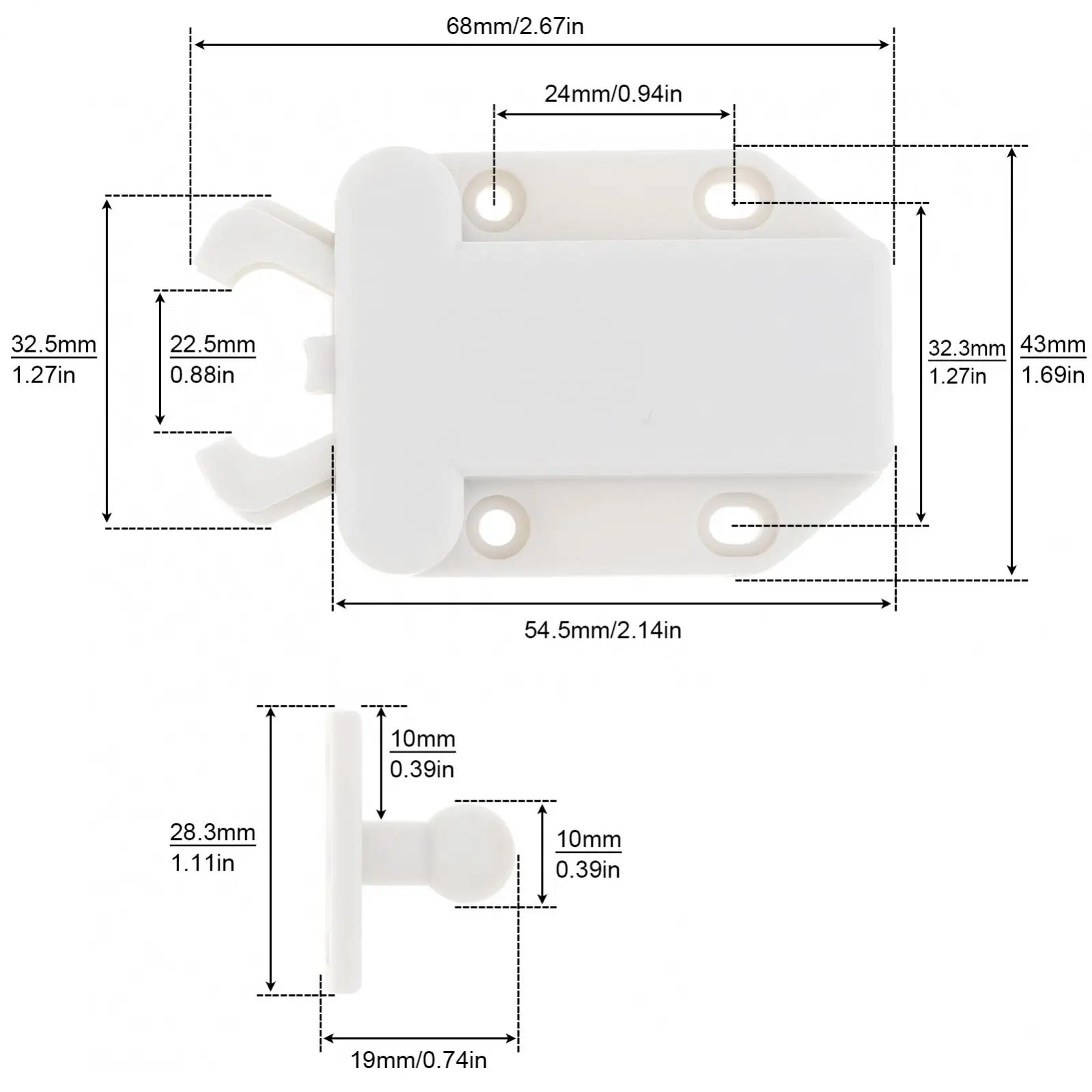 ABS Plastic Push to Open Shaped Rebound Self-Locking Device with Brown / Black / White for Drawer Cabinet Cupboard Door