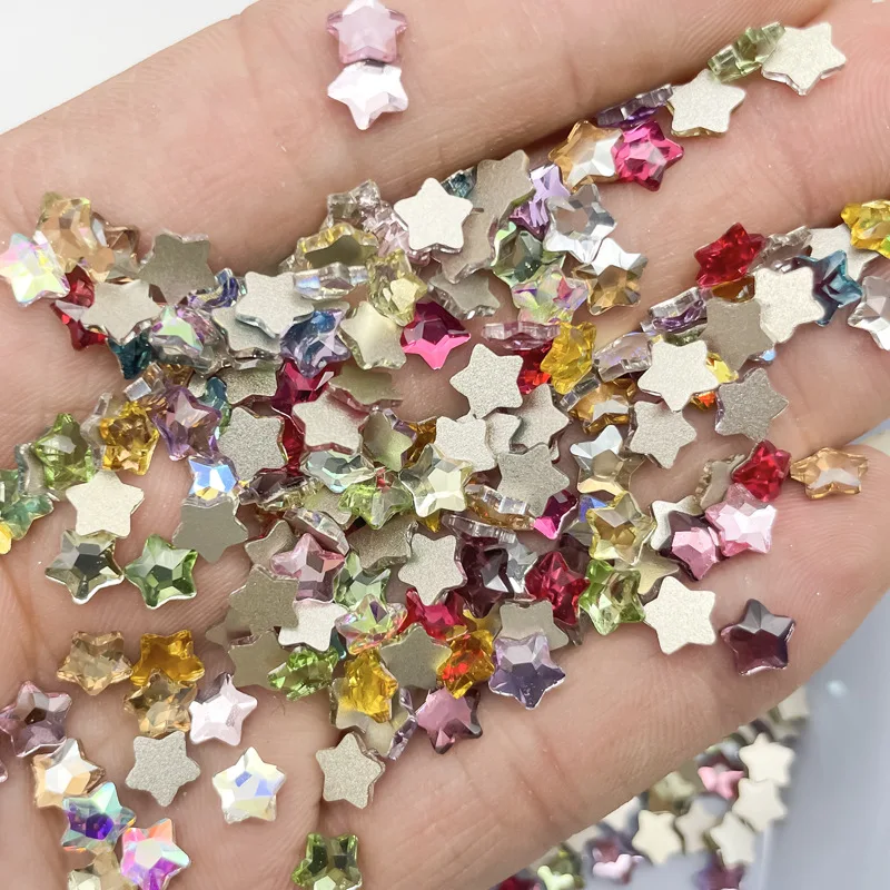 100Pcs Multi-Colors Glass Star Nail Art Rhinestones 6mm Flatback Mini Gems Stones For DIY Nail Art Strass Accessories Manicure