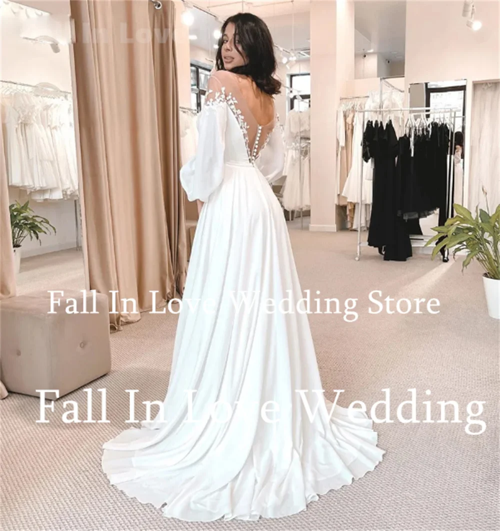 Fall In Love Wedding Dress Sweethear Neck Long Sleeves Appliques A-Line Sweep Train Bridal Gown Floor-Length Vestidos De Novia