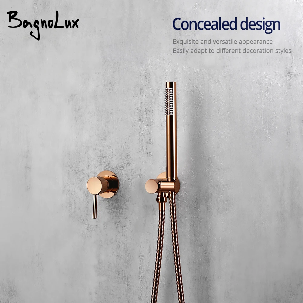 Handheld Bathroom Shower System Hot And Cold Water Rose Gold  Shower Mixer Single Handle & Handheld Holder 1.5M Hose Bathtub Tap