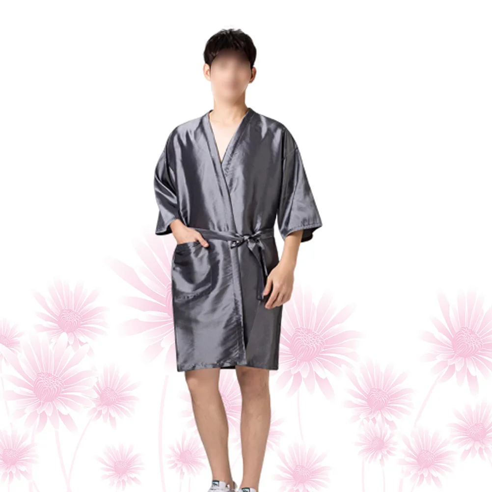 

Hair Cutting Kimono Waterproof Comfortable Sleepwear Design Barber Apron With Pockets For Home Salon Use Hair Dyeing Gown