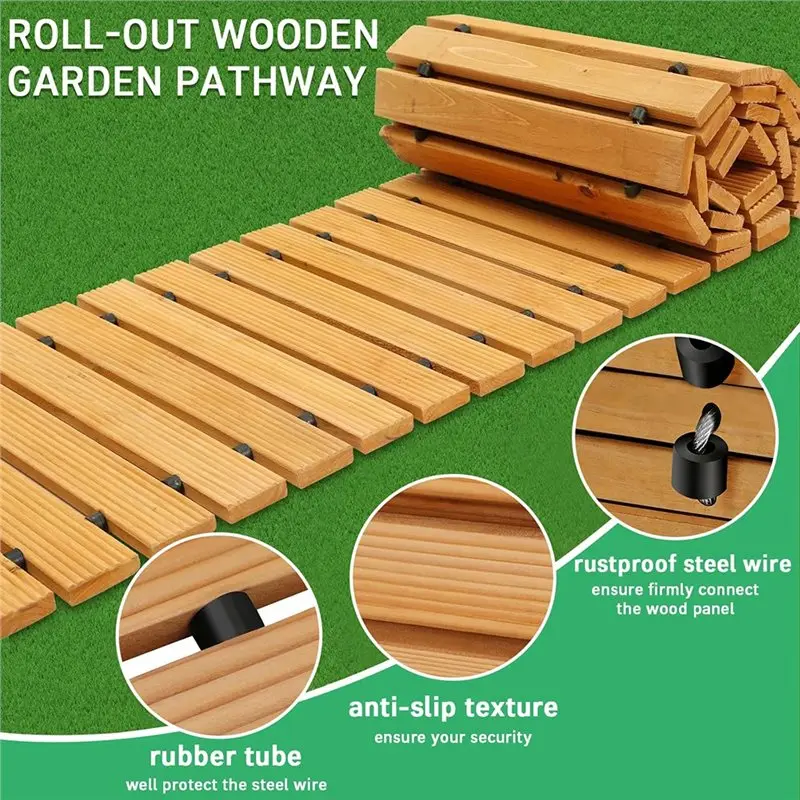 ABXF-Weather-Resistant Garden Pathway-Wooden 2FT Roll-Up Hardwood Walkway For Outdoor Use