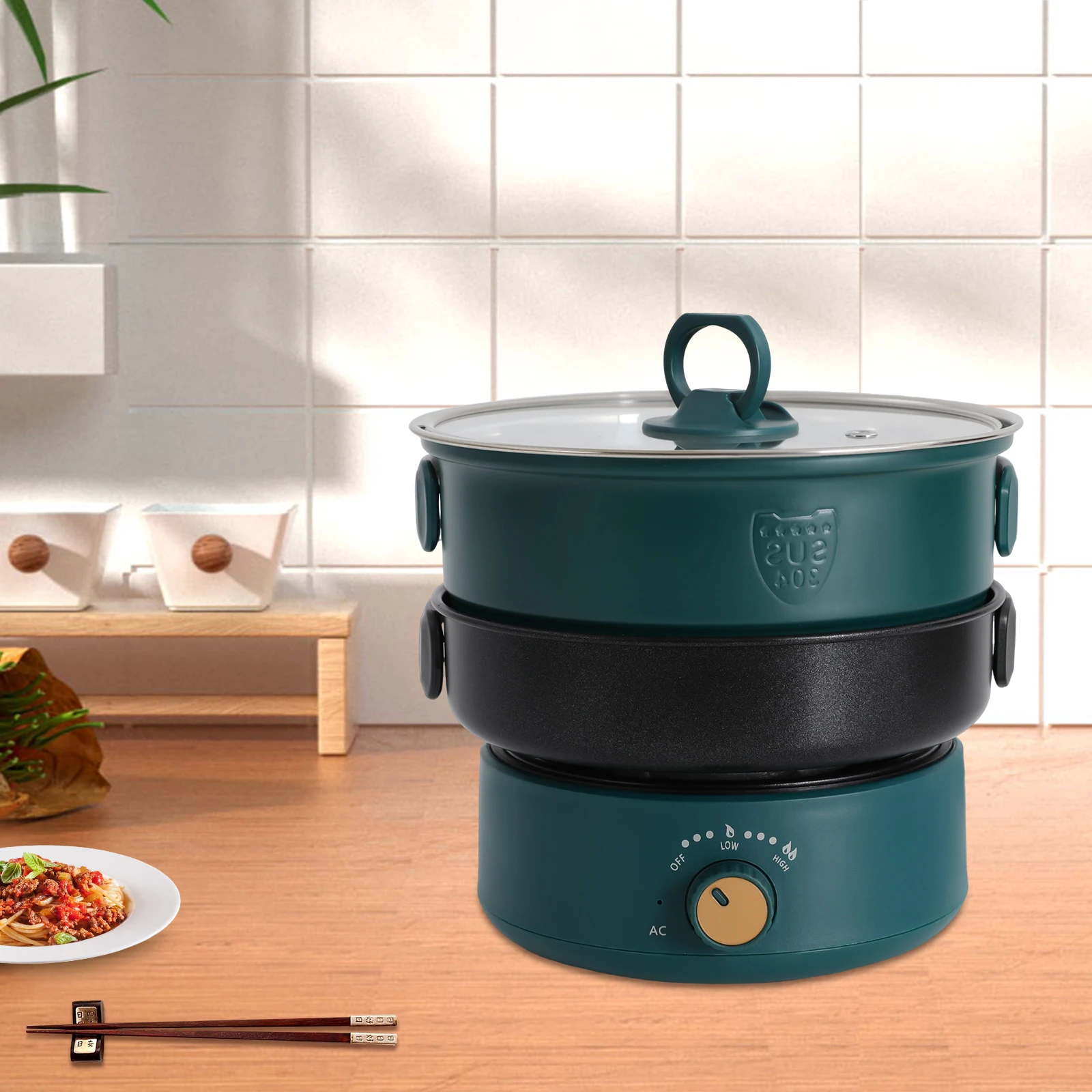 

500W Portable Electric Hot Pot W/ Foldable Handles, Multi-Functional Ramen Noodle Cooker, 360° Full Plate Heating for Steaks