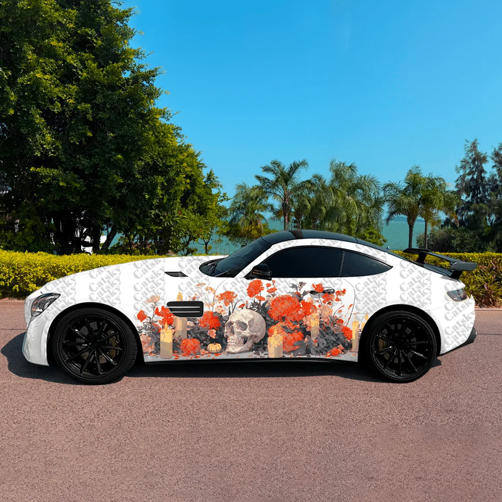 

Flowers Skull Candles Car Vinyl Wraps Decal Self-adhesive PVC Sticker Suitable for Trucks SUV Decoration Auto Accessories Gift