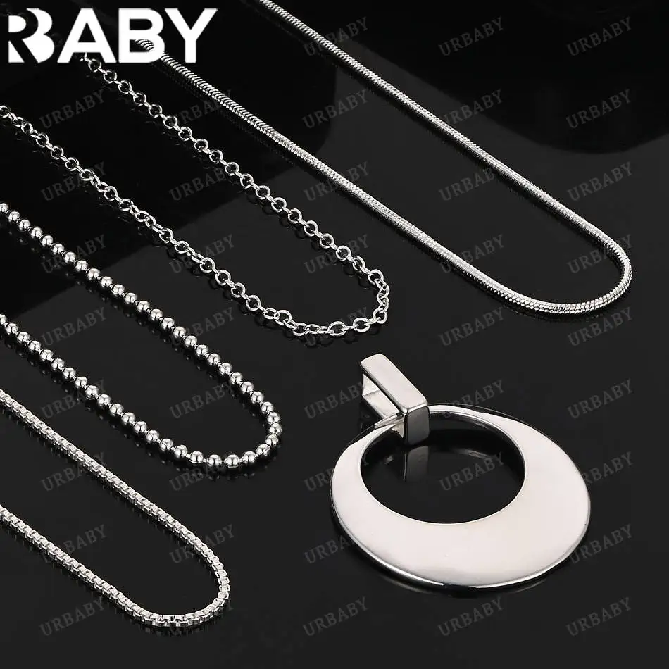 

URBABY 40-75cm 925 Sterling Silver Round Pendant Necklace For Women Charm Trend Birthday Gifts Fashion Party