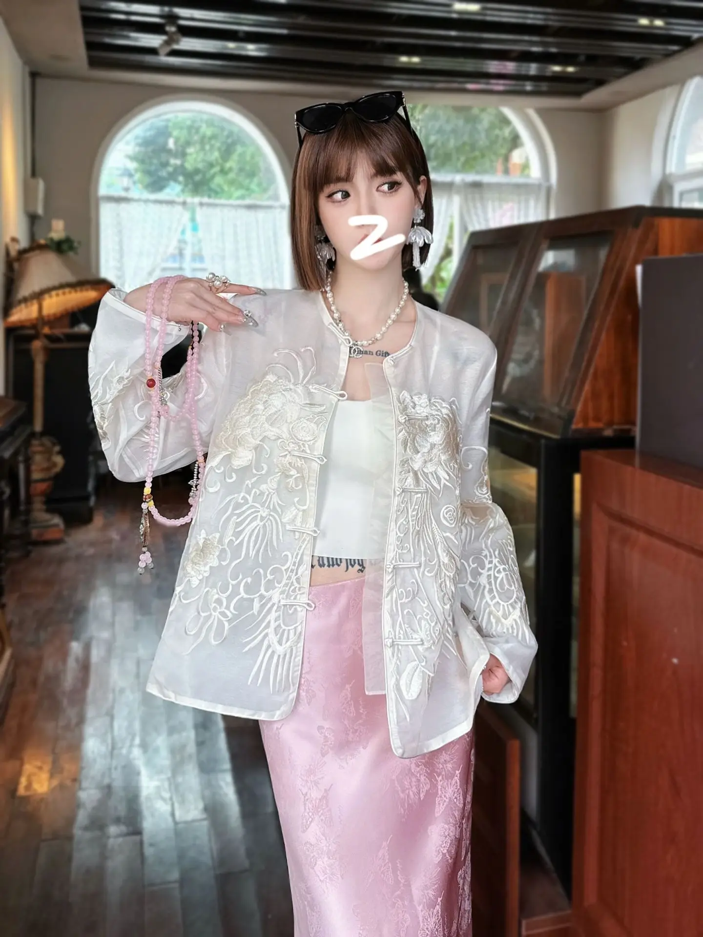 High-end Spring Summer Silk Organza Top Chinese Tang Attire Retro Embroidery Elegant Lady Blouse Sunscreen Clothing Female S-XXL