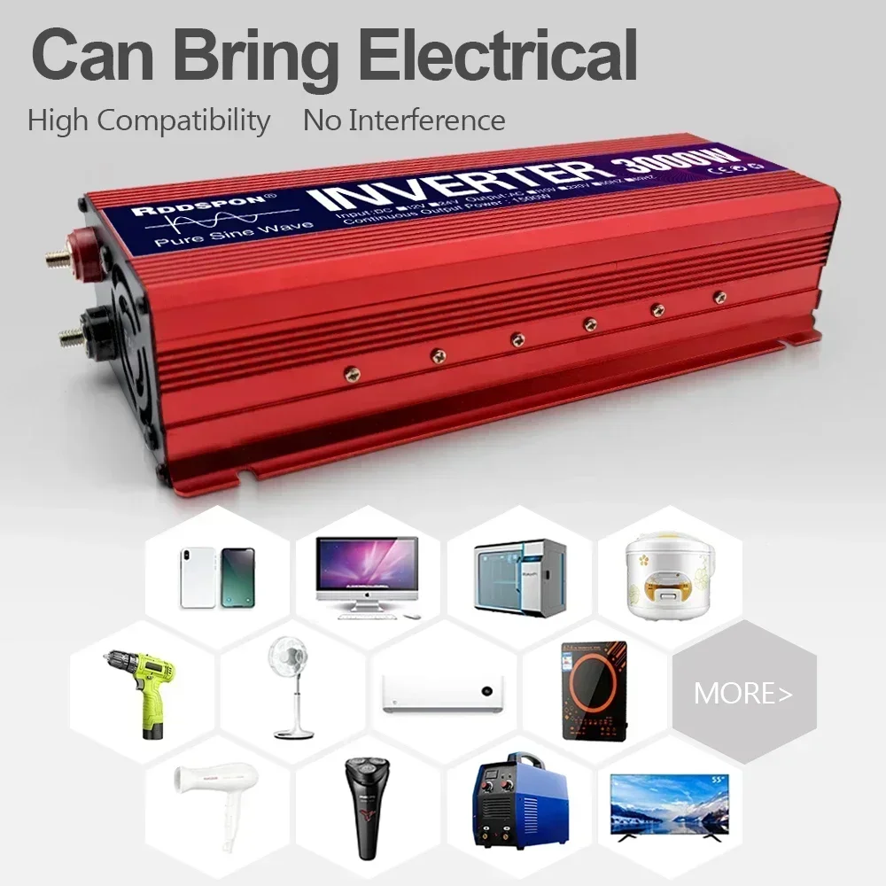 Inverter a onda sinusoidale pura convertitore portatile Power bank DC 12v a AC 110V 220V Inverter solare potenza di picco 1000W 1600W 2000W 3000W