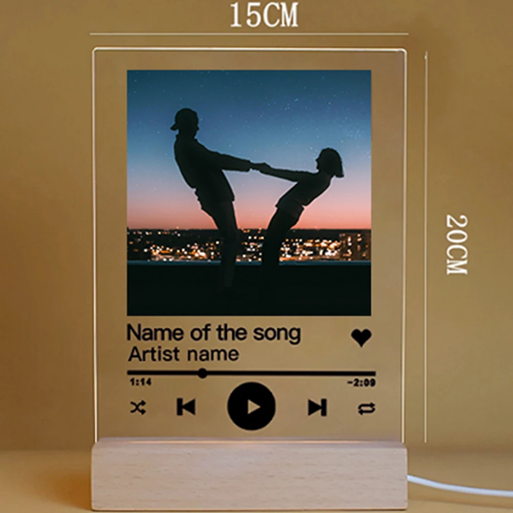 Valentine\'s Day Customized Couple Photo Frame Song Music Password Personalized Picture Acrylic Board Wooden LED Night Light