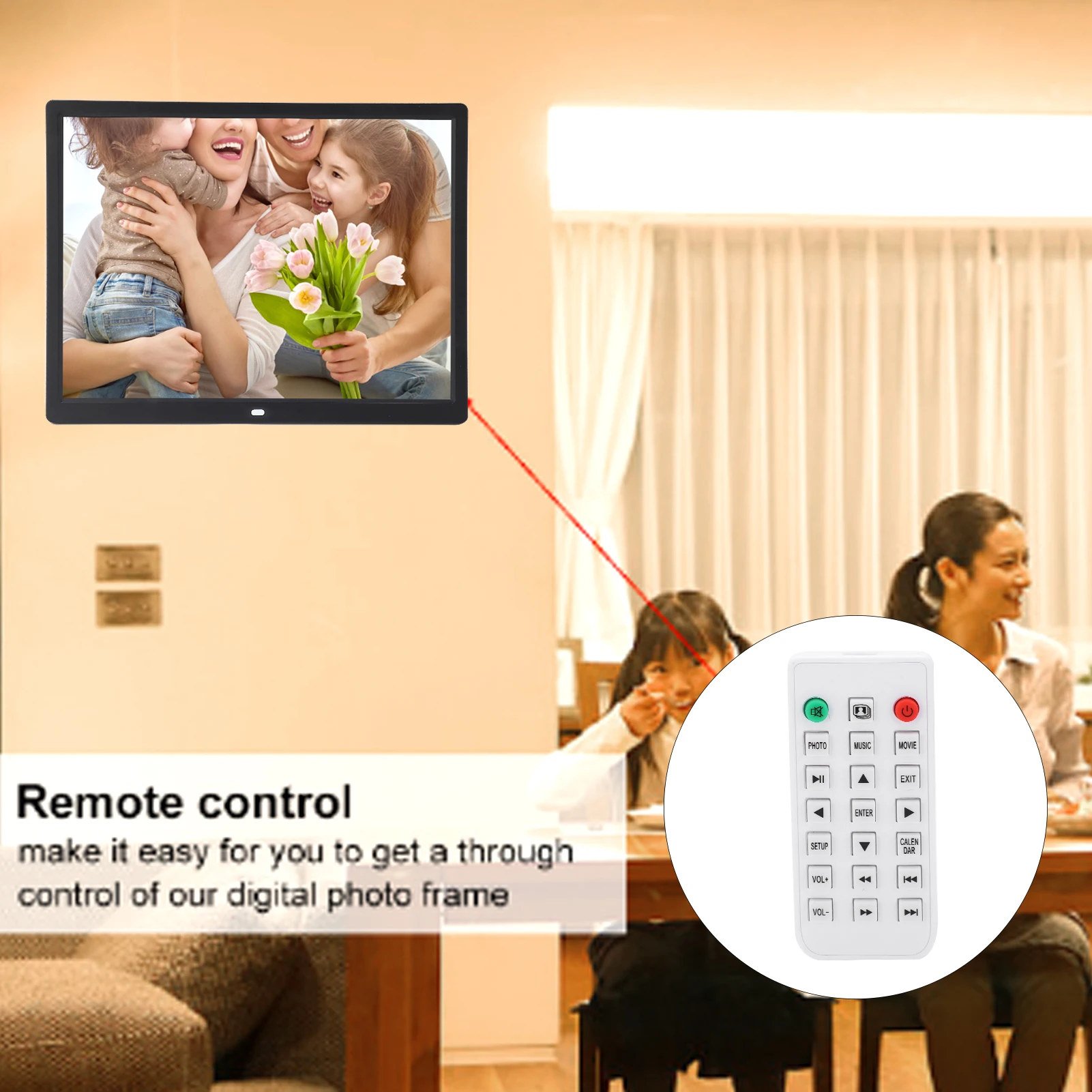【جديد】 إطار صور رقمي عالي الدقة 15 بوصة بدقة 1024 × 768 يدعم إطار صور رقمي لتشغيل الصورة MP3/MP4/مع جهاز تحكم عن بعد