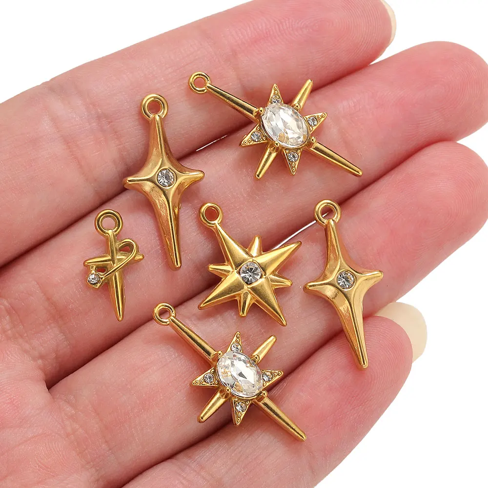 4 stuks roestvrij staal zirkoon ster charmes mini kruis hanger voor sieraden maken armband ketting DIY oorbel ster charmes bulk