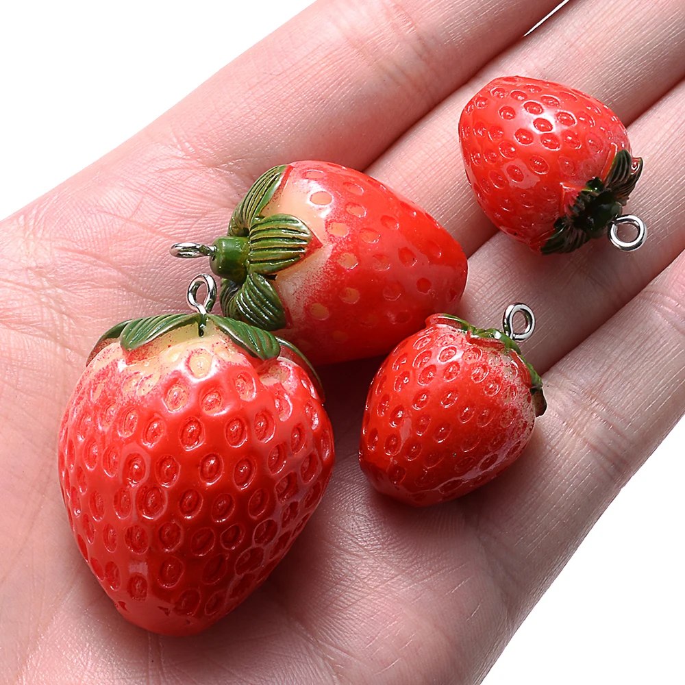 5pcs 5 Size Strawberry Charms Red Resin Charms Pendant For Jewelry Making Supplies DIY Earring Necklace Accessories