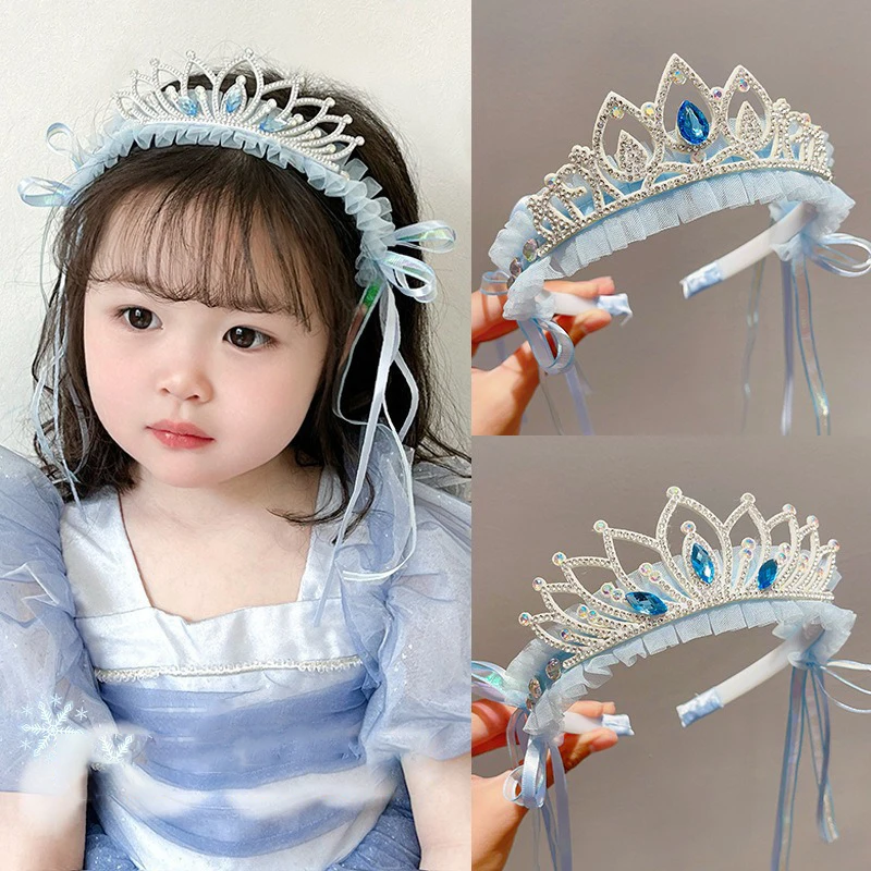 Children's Blue Crown Princess Hair Accessories Sweet Cute Girl Headdress Hair Band Funny Holiday Birthday Party Decoration Gift