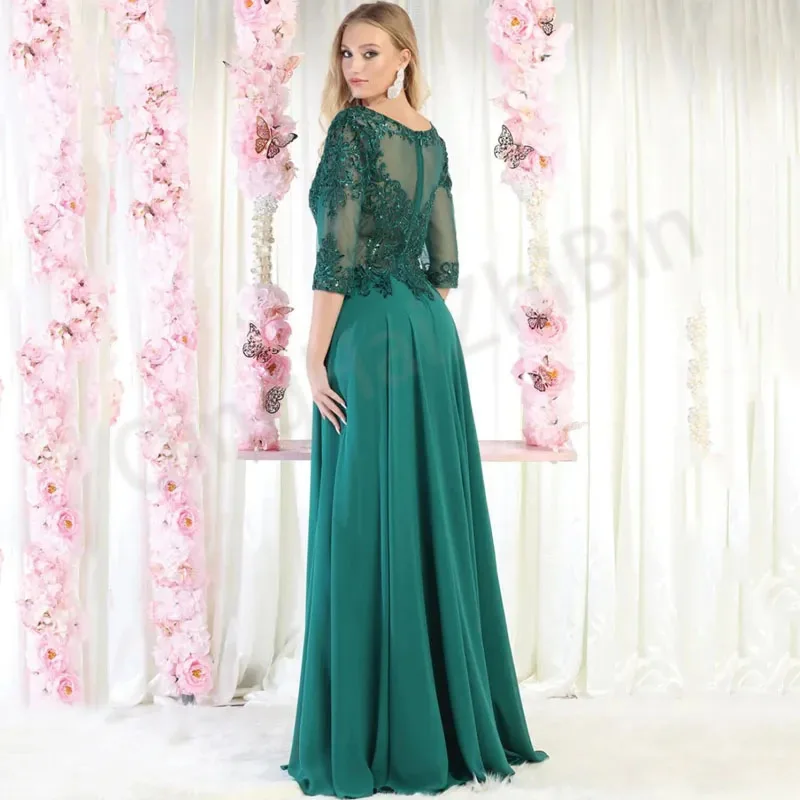 Elegant Mother of the Bride Dresses Half Sleeves Groom Evening Gowns Chiffon Appliques formal occasion dresses