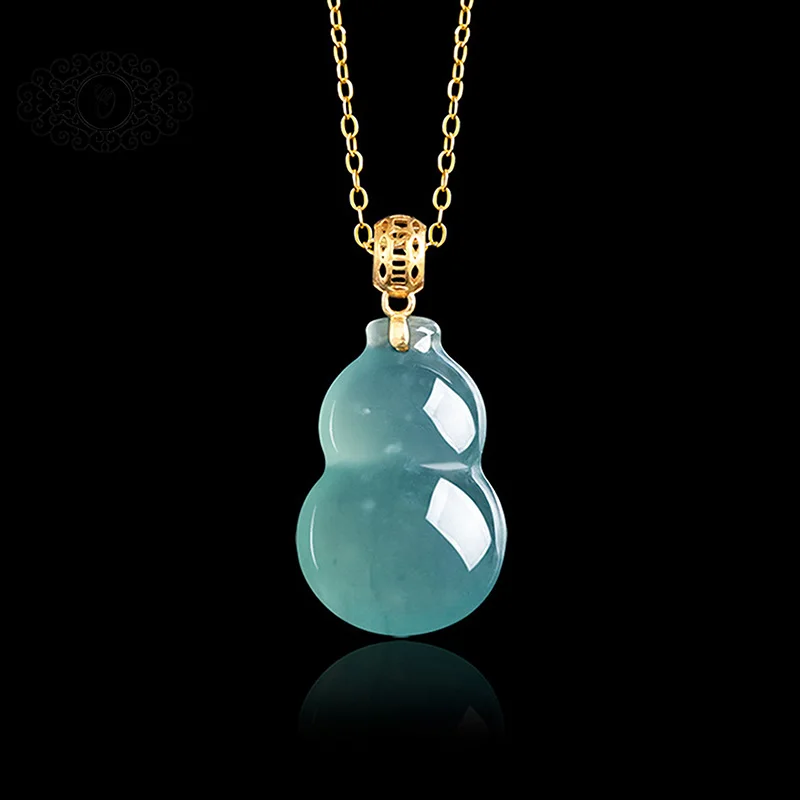 

Natural Blue Water Jadeite Gourd Pendant, Elegant Symbol of Luck & Longevity