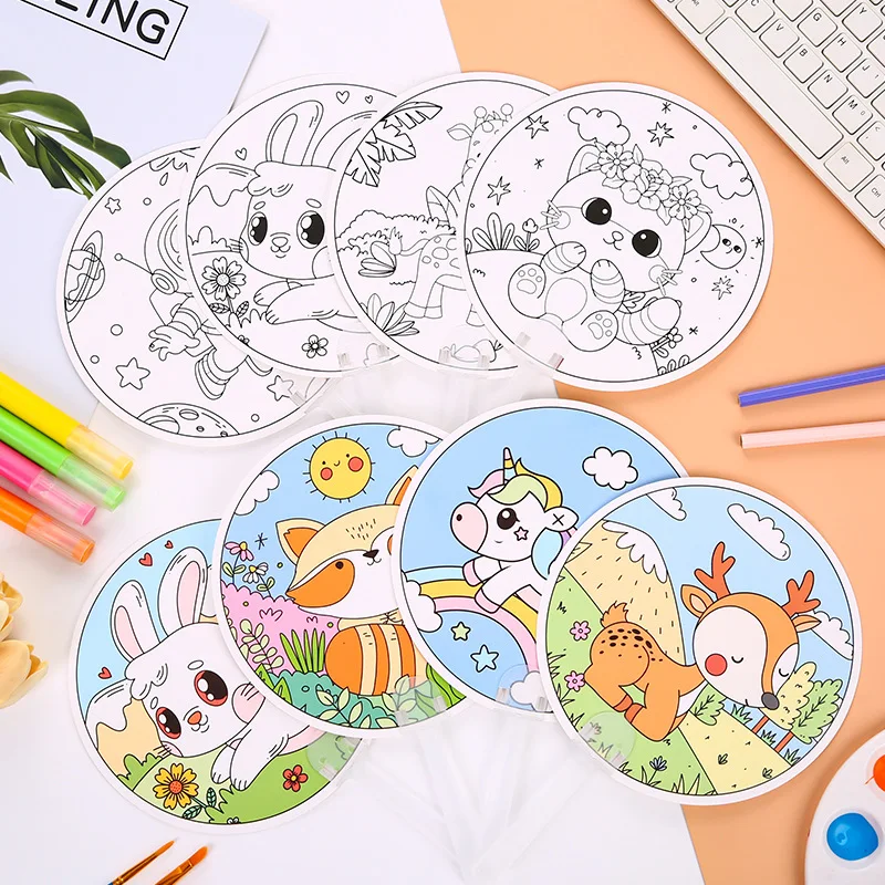 5/10pcs Graffiti Fan Paper Handmade DIY Material Party Favors Cartoon Animal Pattern Children Day Festival Gathering Gifts TMZ
