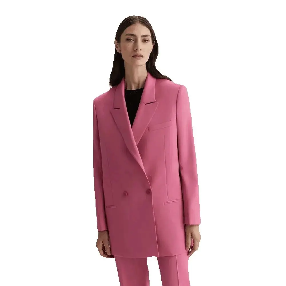 Rose Pink Double Breasted Women Pants Suit 2 Pieces Blazer Trousers Custom Made Set Formal Evening Party Dress