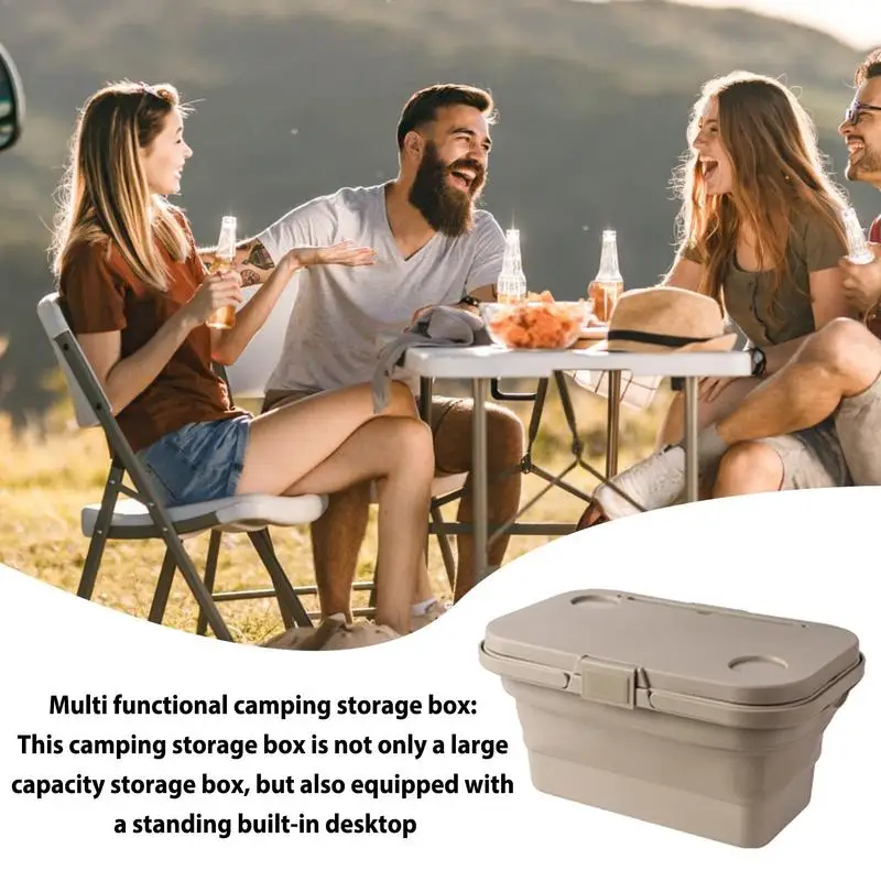 Camping Storage Box Built-in Table Foldable Leakproof Camping Box Storage Multifunctional Large Capacity Storage Containers Gear