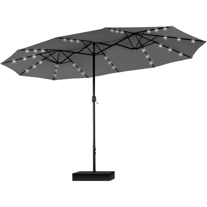 

Sophia & William 15 ft Extra Large Patio Umbrella with Solar Lights, Rectangular Outdoor Umbrella with Base Included, Smoky Gray