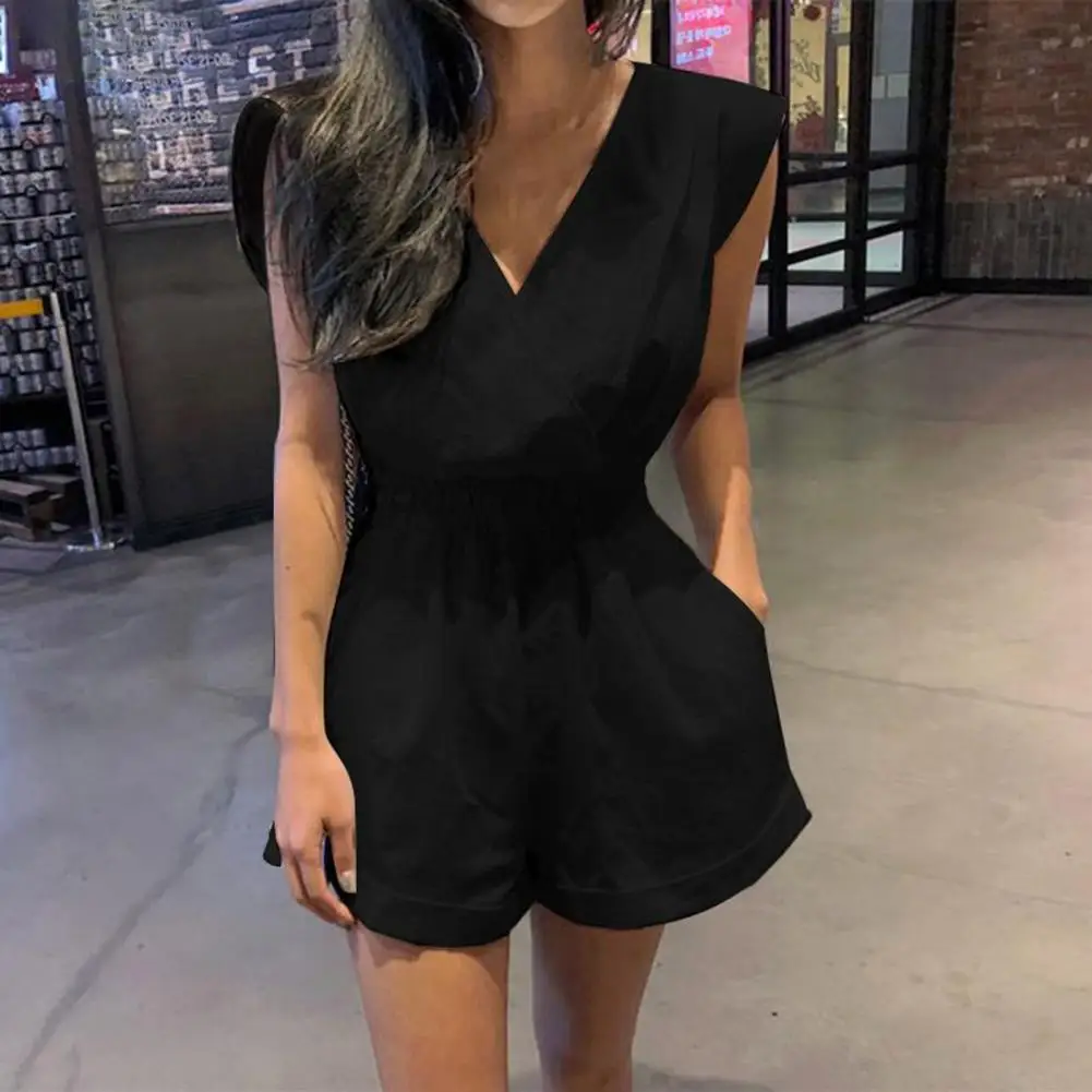 Rompers Comfortable Short Rompers V-neck Colorful  Washable Summer V Collar Sleeve-less Shorts Jumpsuits