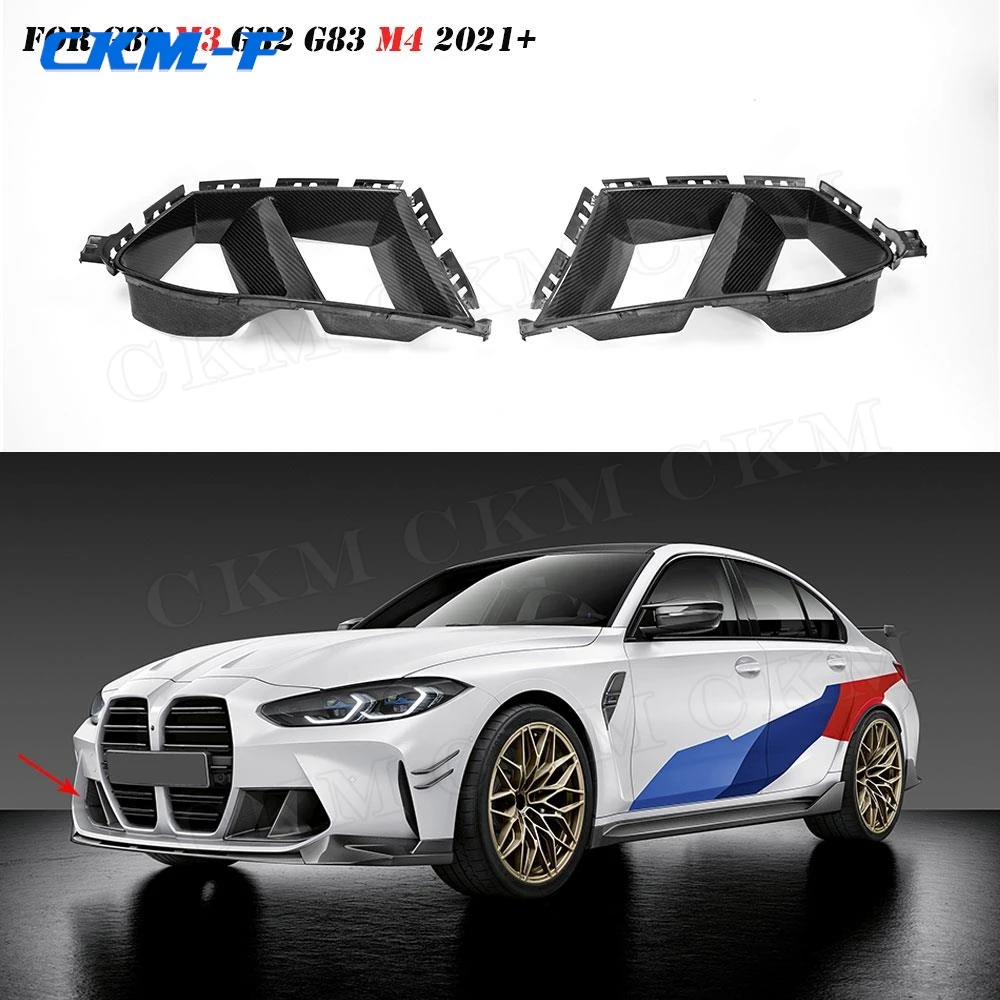 Dry Carbon Fiber Front Bumper Air Vent Cover Trim for BMW 3 4 Series G80 G82 G83 M3 M4 2021 UP MP Style 2PCS Fog Lamp Cover Mesh