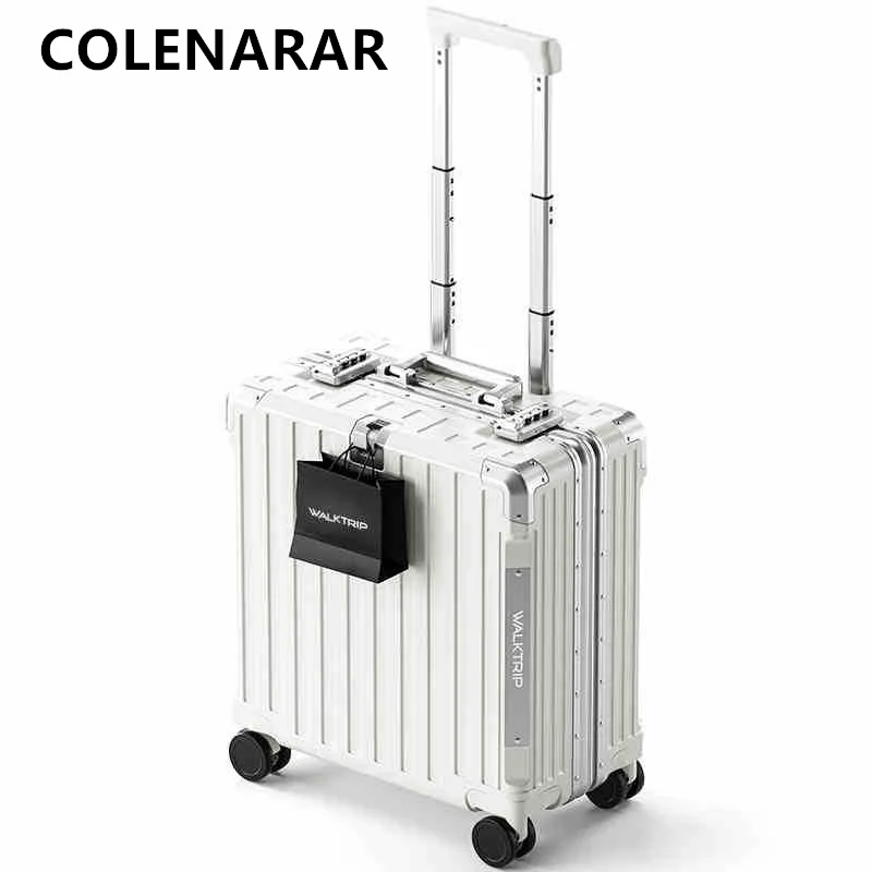 COLENARA 高品質スーツケース 18 インチ小型搭乗ボックスアルミフレームトロリーケース PC ユニバーサルホイールローリング荷物