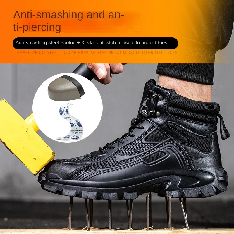 New Fashion 2024 Safety Work Boots For Men Shoes Sneakers Anti Puncture Indestructible Steel Toe Protection Male Boots