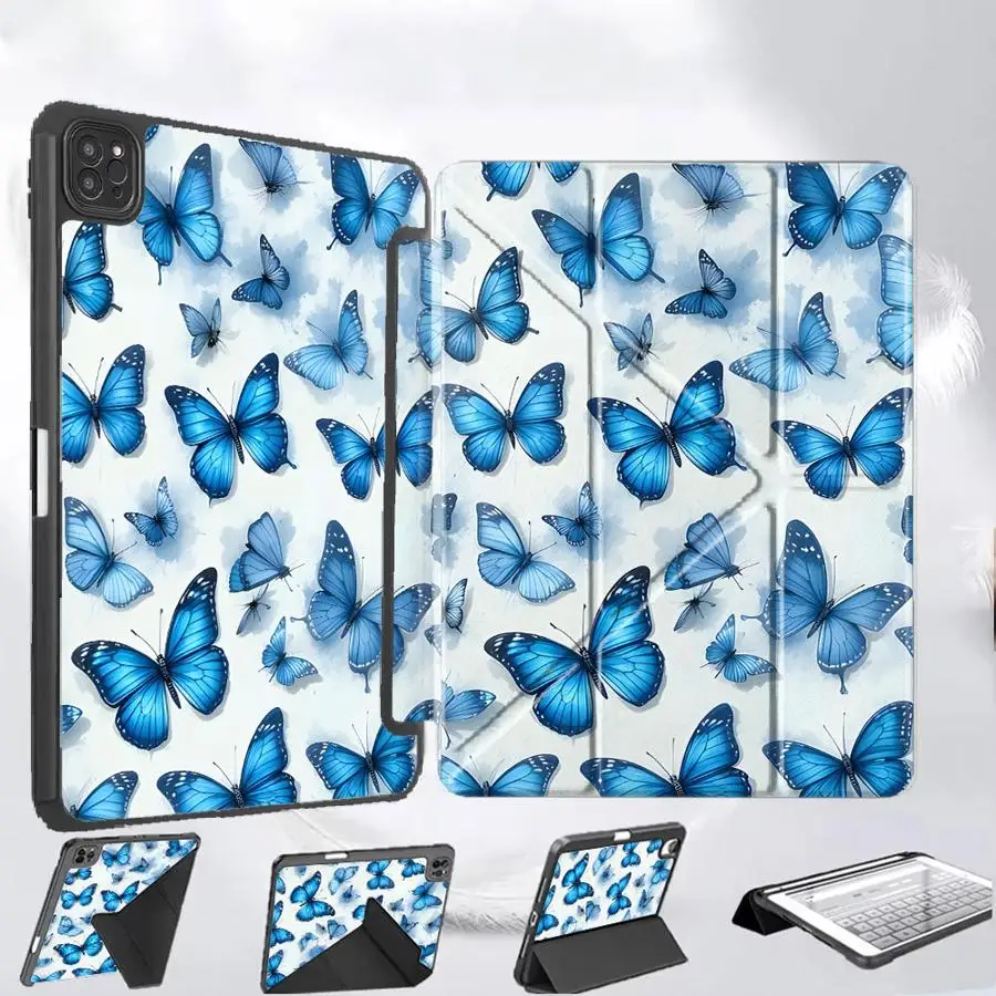 

Красивый синий чехол-бабочка для планшетов iPad Pro 2025, Pro 11-го, 10-го, 9-го, 8-го, 7-го поколений, 12.9 дюймов, Air 4, 5, M3, M2, M4, 11 дюймов, Mini 6, 7