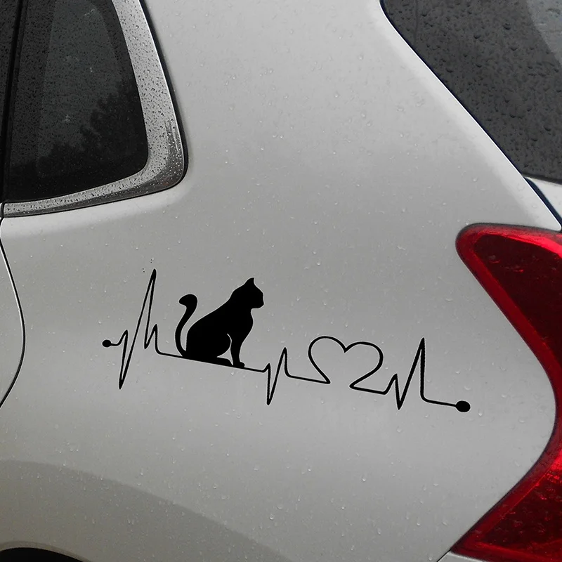 Car Stickers Cat with Cartoon Electrocardiogram  Decals Fashion  Wall Stickers  Bathroom Decoration  Anime Decor