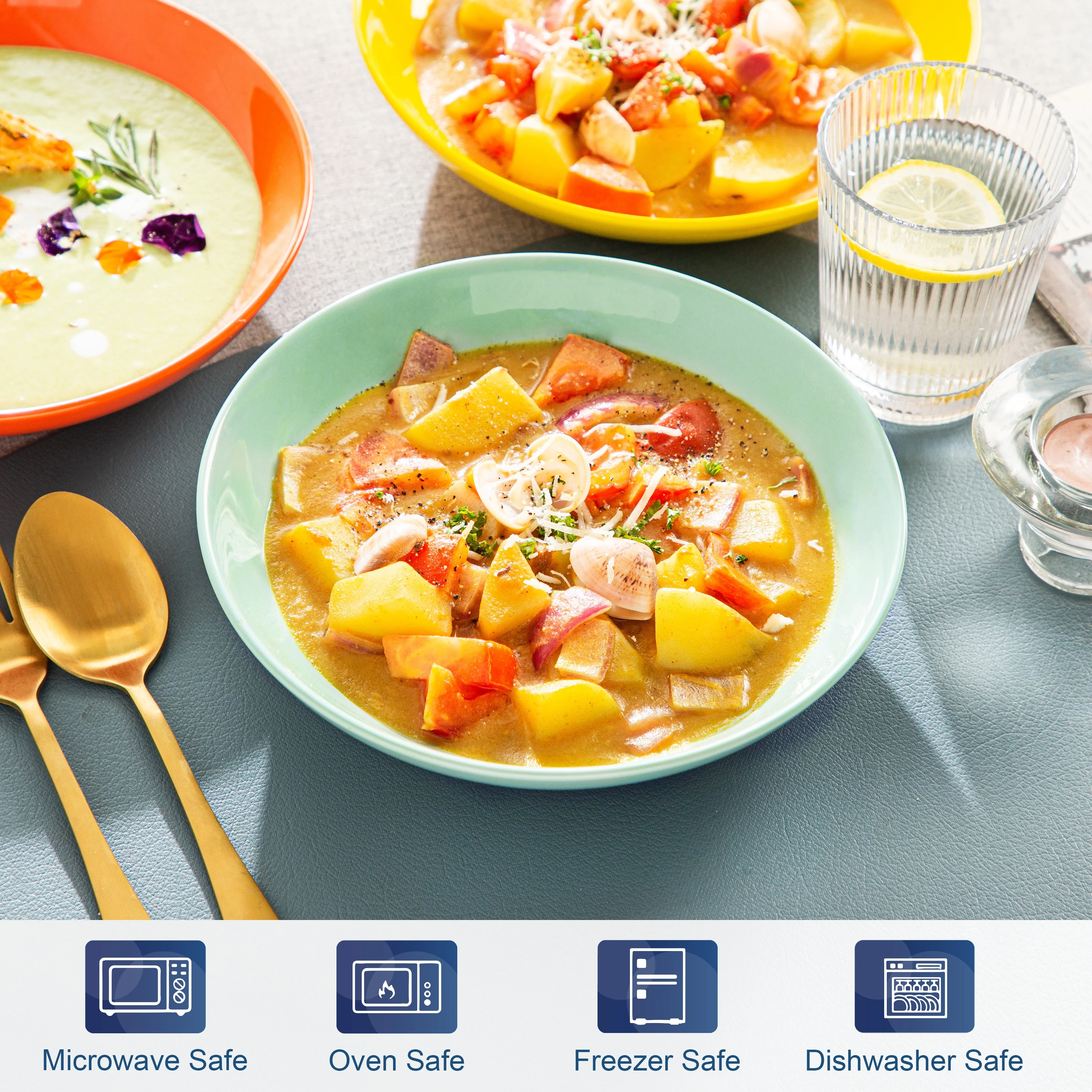 MALACASA 6 قطع 500 مل طقم أطباق شوربة سيراميك بورسلين أبيض للفواكه/النودلز/رامين/وعاء سيرال لخدمة 6/12 8 ألوان #6