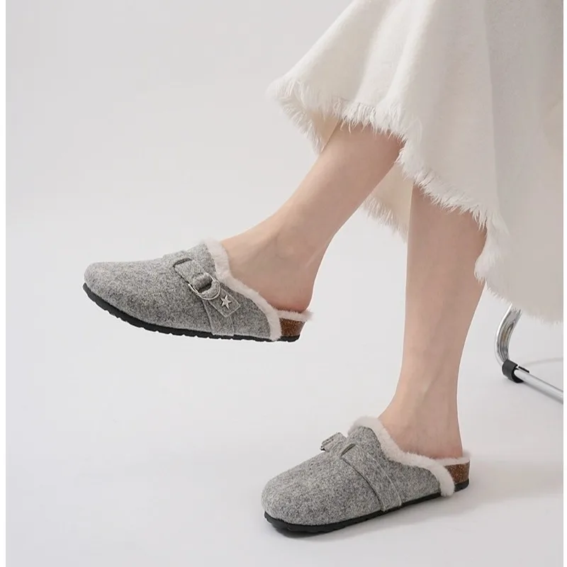 

New Winter Indoor Women's Fashionable Outdoor Wearable Anti-slip Versatile Slippers With Short Furry Thickened Warm