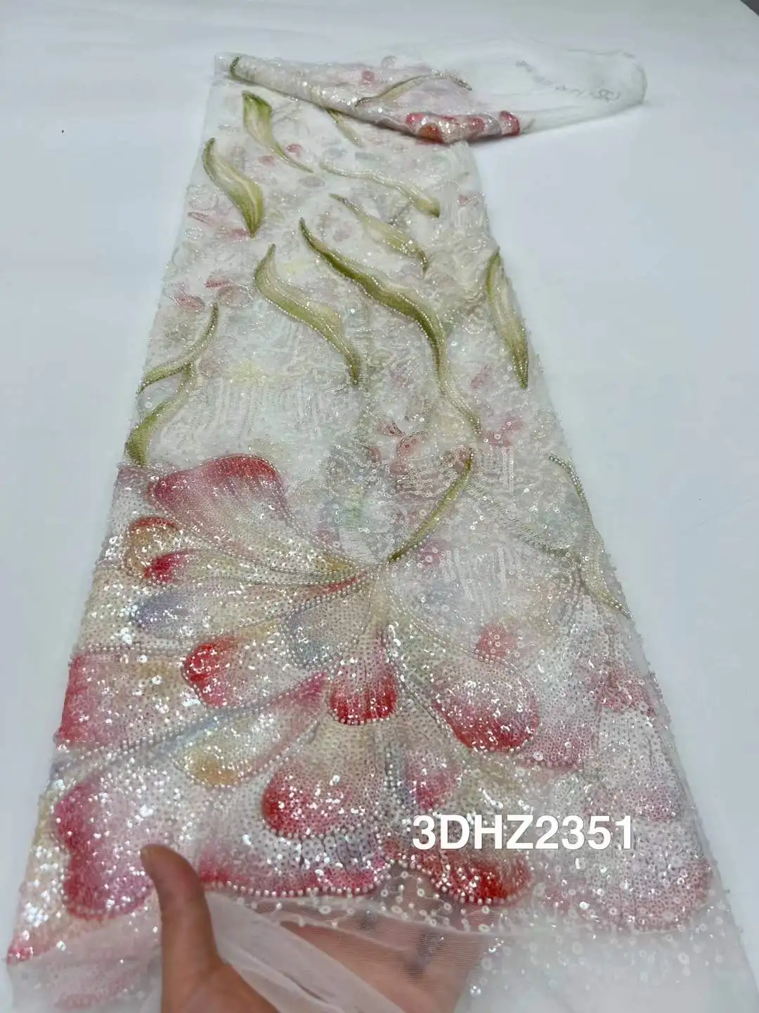 

Nigerian Luxury Sequins Beaded Net Lace Fabric 2025 High Quality African Tulle Lace Fabric French For Women Wedding Party Dress