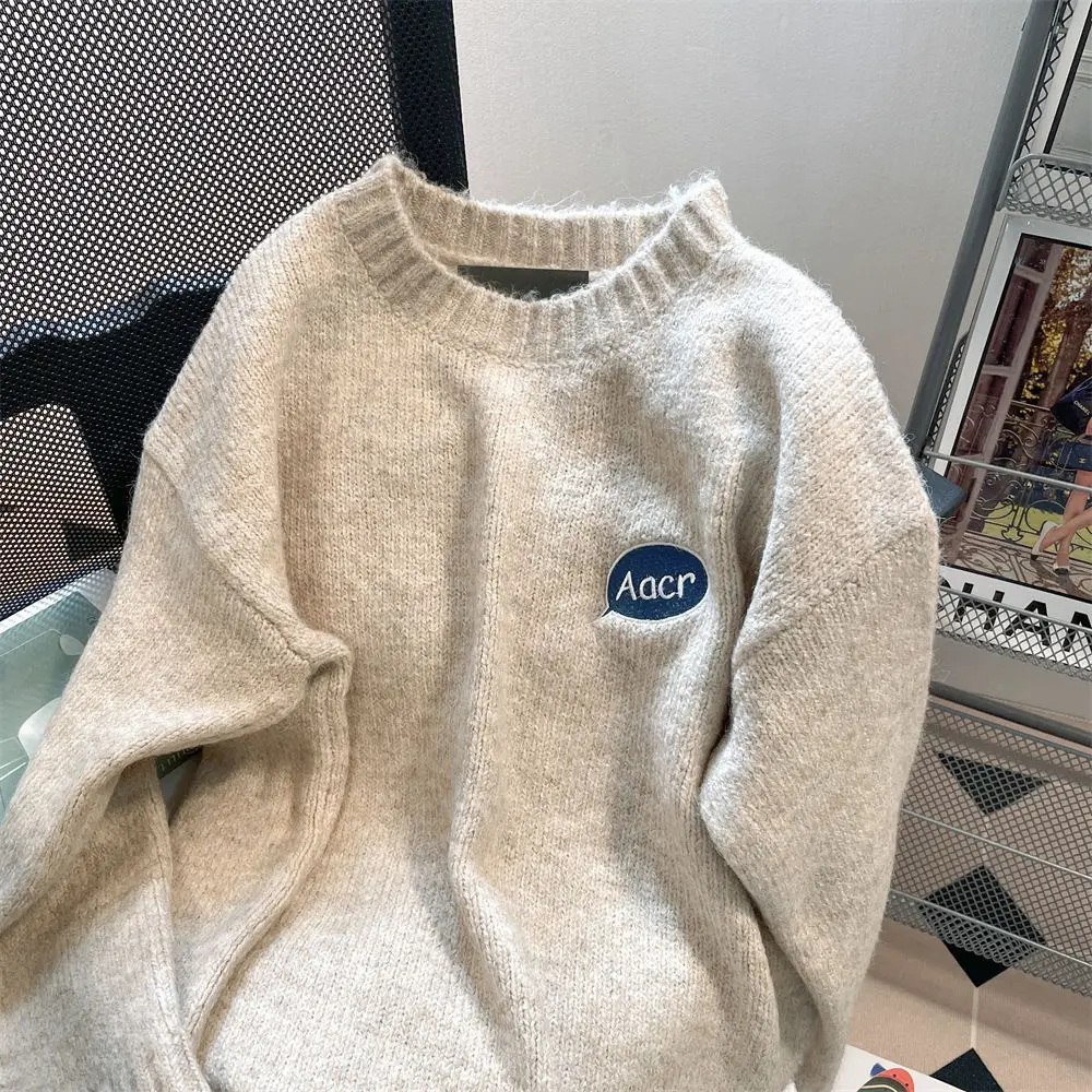 漫画の刺jumセーターカップル、ルーズネックジャンパー、長袖プルオーバー、暖かいknitwear、y2k、ヴィンテージ、秋冬、スポーツ