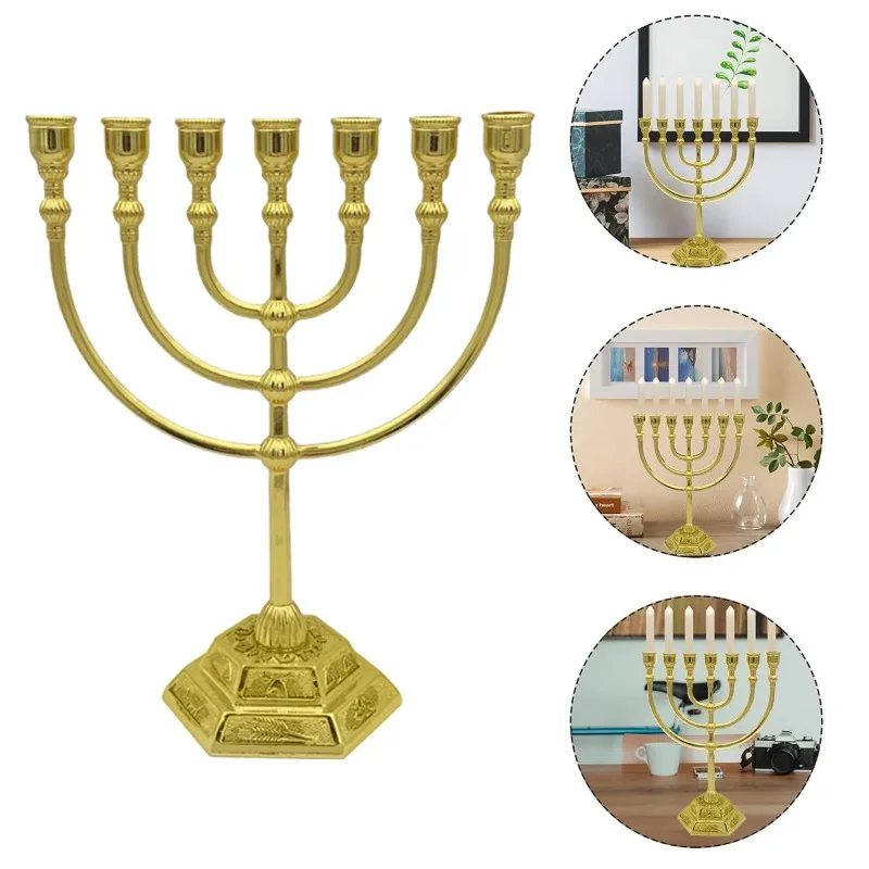 7 Branch Menorah Candle Holder Jerusalem Temple 12 Tribes of Israel Menorah 6.69-inch Height Antique Hanukkah Candle Stand  4 3
