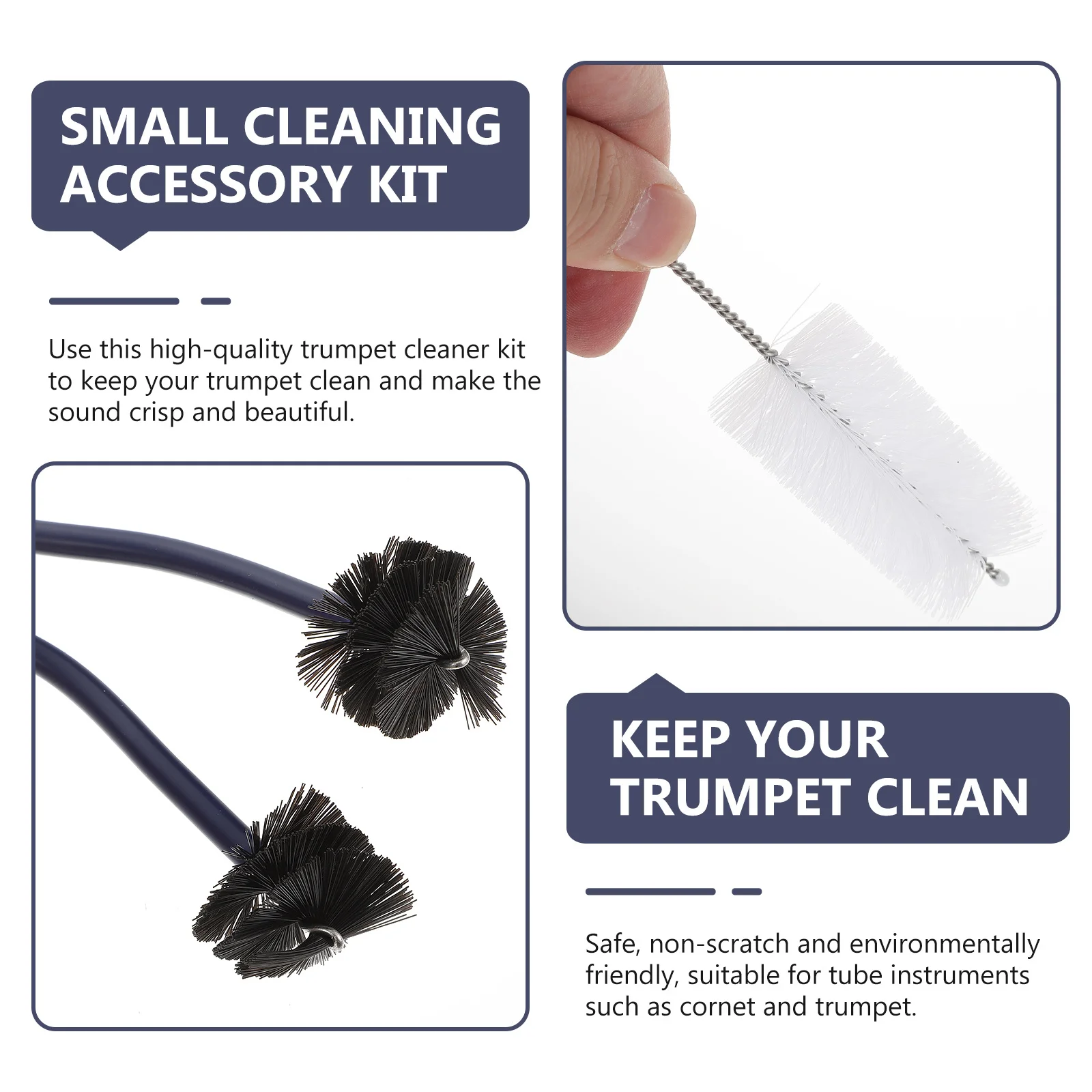 

1 Set Trumpet Cleaning Brush Kit Premium Trumpet Maintenance Accessories Dark Blue Environmentally Friendly Non-Scratch Piston