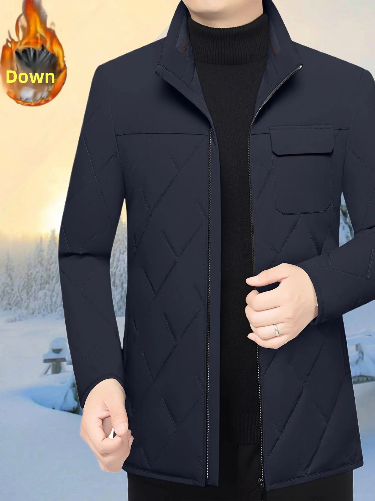 

Winter New Sle Men's down Jaet Stand Collar Casual Anti-Cold Warmth Middle-Aged Dad Clothes Faion Busin