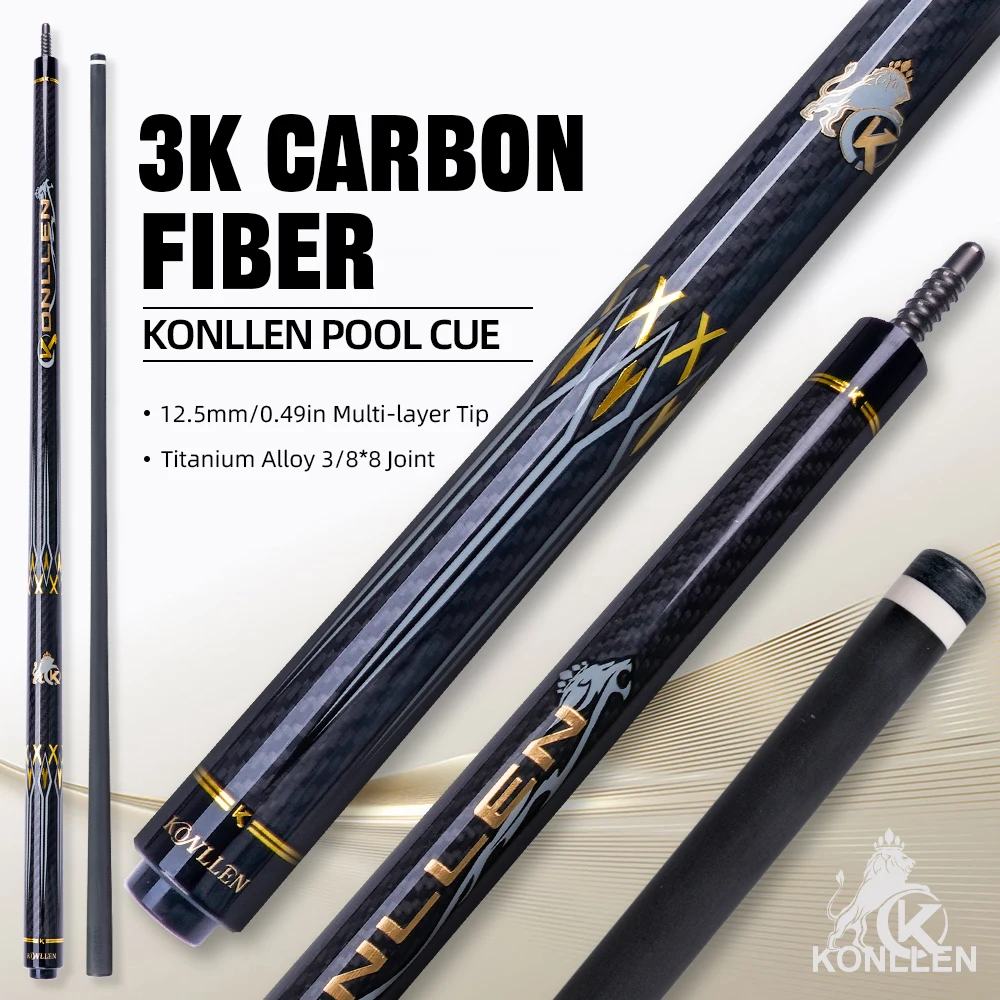 

KONLLEN AK-3K Pool Cue with 12.5mm Tip Carbon Fiber Shaft Professional pool cues for Billiard Cue