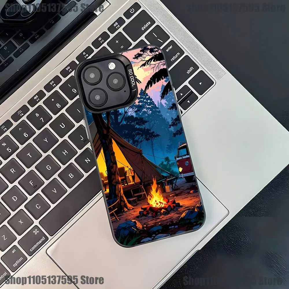 Custodia per telefono da campeggio all'aperto per iPhone 17,16,15,14,13,12,11,Pro,XS,Max,Plus,Mini,SE4,E Cover antiurto nera opaca