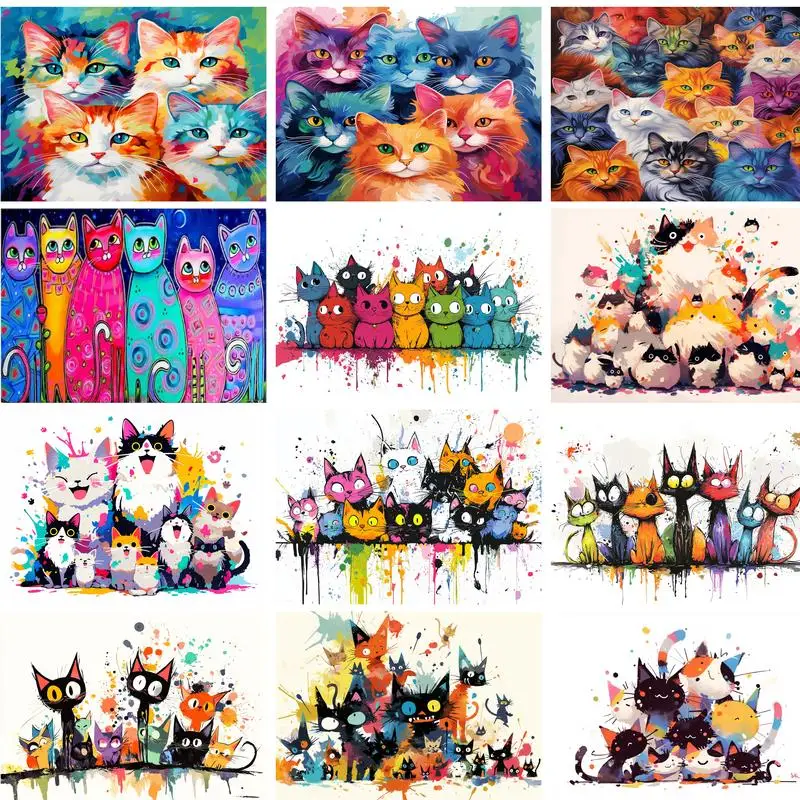 

GATYZTORY Abstract Painting By Numbers Handpainted For Adults Colorful Cat Animals Gift Diy Crafts Decorative Painting Acrylic P