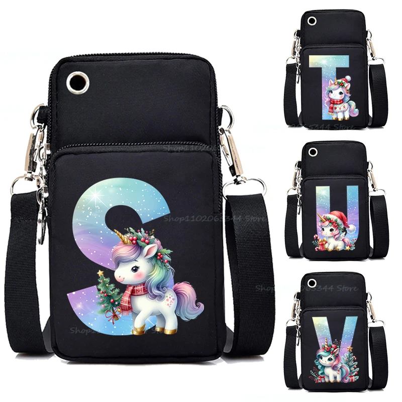 

New Women Christmas Mini Mobile Phone Bag Cute Unicorn 26 Alphabet Purse Strap Shoulder Bag Kids Funny Small Crossbody Bags