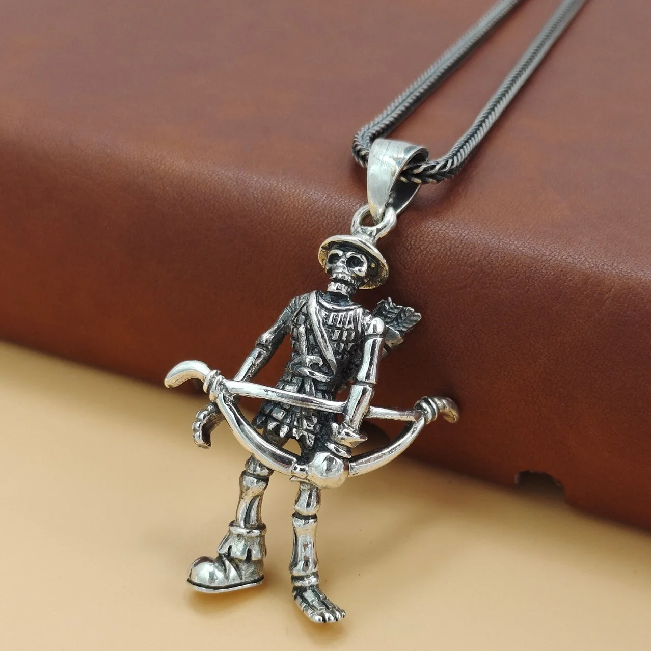 S925 sterling silver jewelry thai silver retro domineering style grids anchor skull pendant fashiontrendy men's stylish pendant