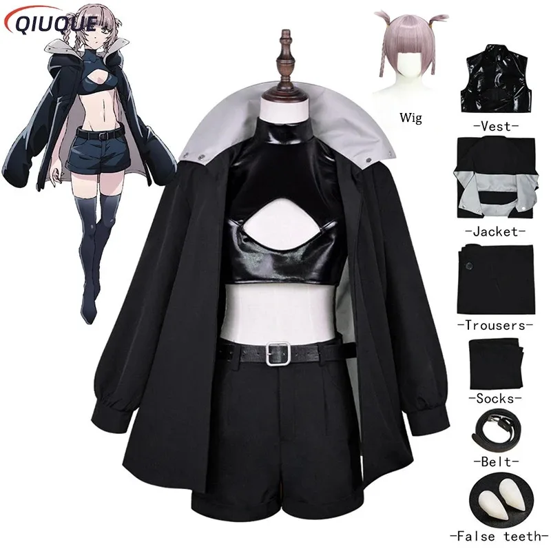 

DY2025Nanakusa Nazuna Cosplay Call Of The Night Costume Wig Yofukashi No Uta Black Cloak Jacket Leather Vest Shorts Women Outfit