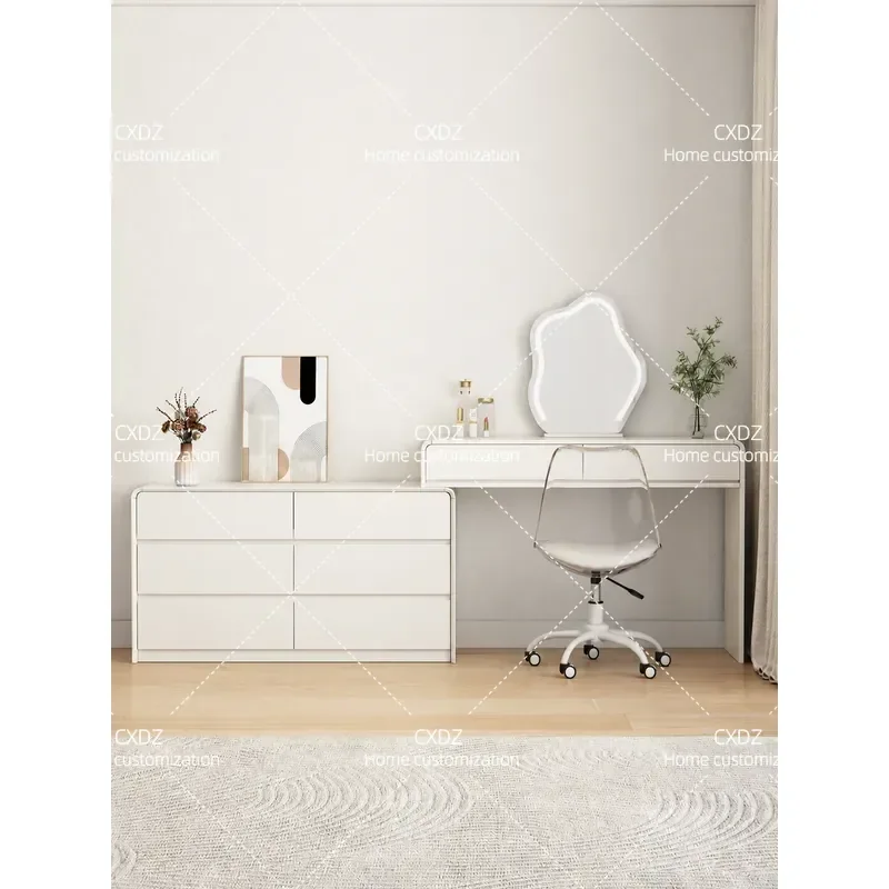 Cream Solid Wood Dresser Chest Cabinet Integrated Household Simple Modern Makeup Table Bedroom End of Bed Retractable Vanity