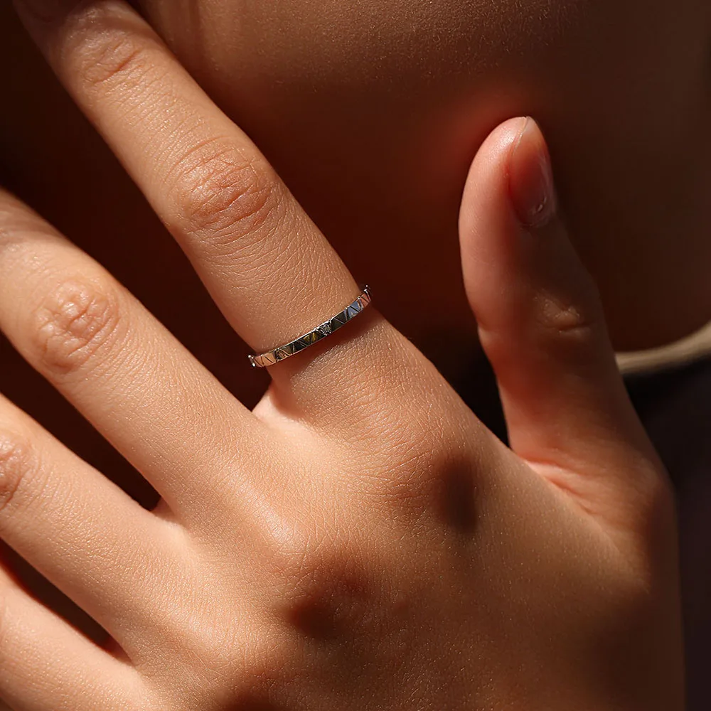 Apexelle Brand Classic Jewelry 925 Sterling Silver Rings Bands Triangle Pattern Sparkling Finger Ring For Women Fine Jewelry