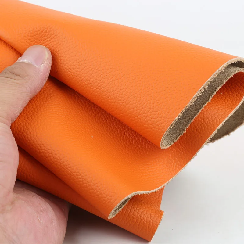 First-layer cowhide leather, orange-yellow genuine leather, 1.3mm thick, orange litchi pattern sofa soft cover, car seat cover