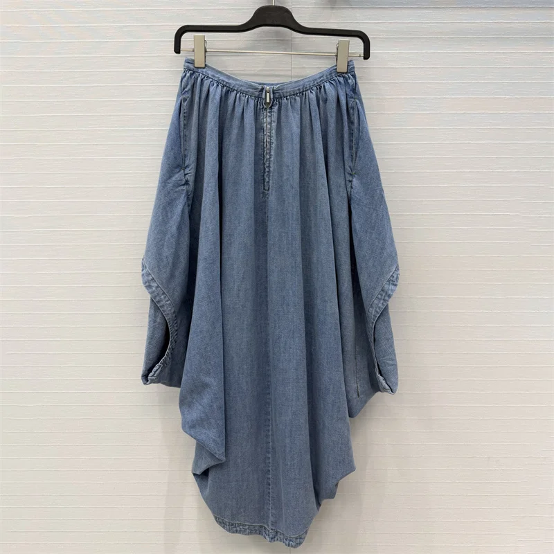 women's skirt New high waisted slim fit long dress for summer 2026 Retro pure cotton women's half skirt Irregular denim skirt