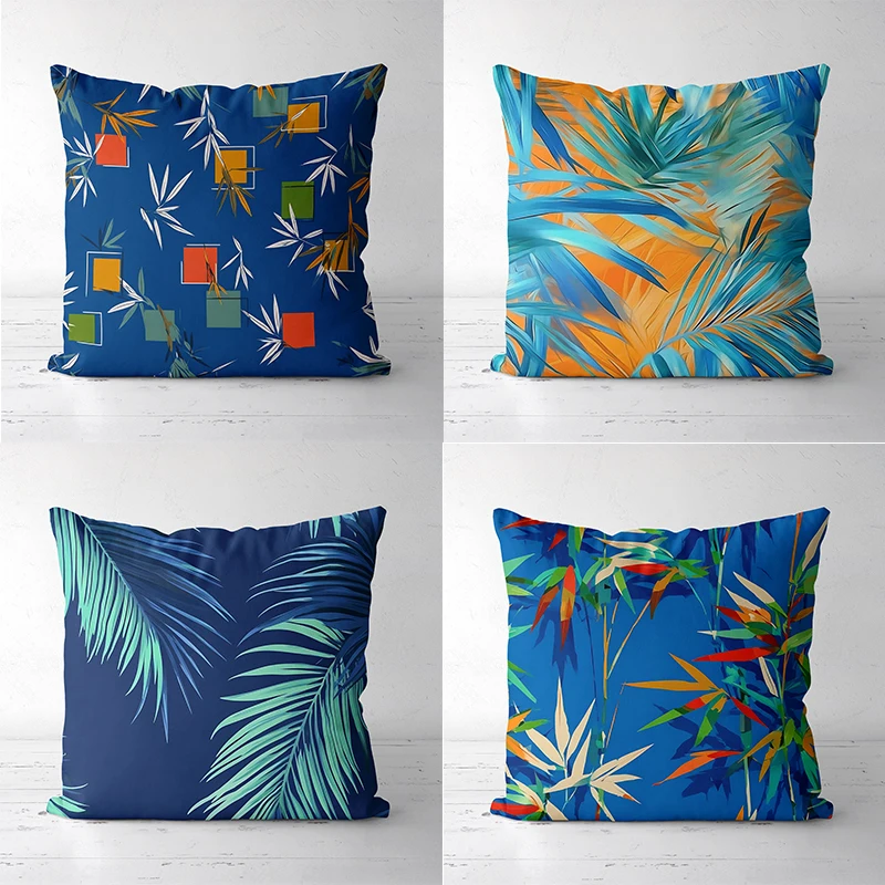 

Colorful Tropical Leaf Pattern Decorative Cushions Square polyester pillowcase, modern sofa decorative cushion cover