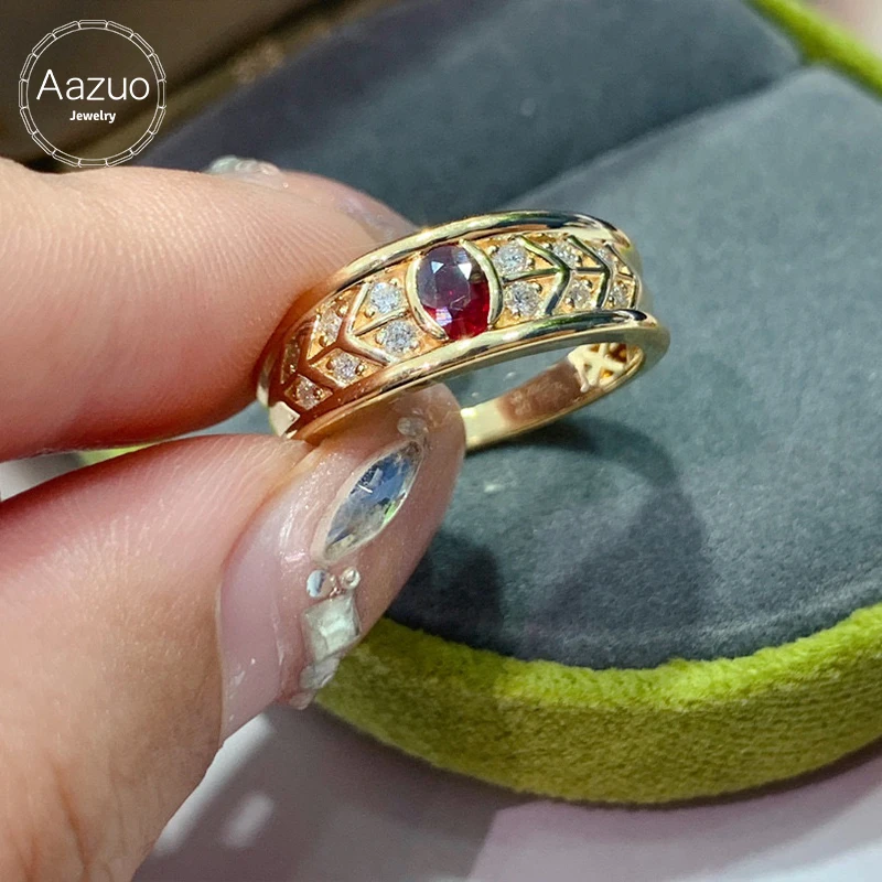 

Aazuo Real18K Solid Yellow Gold Rings For Women Natrual Oval Ruby Diamonds Rings Simple Style Delicate Trendy Fine Gifts Jewelry