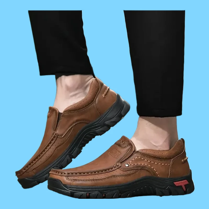 

Slip On Loafers Men Leather Shoes Flats Moccasins Walking Shoe Leather Casual Outdoor Non-Slip Handmade