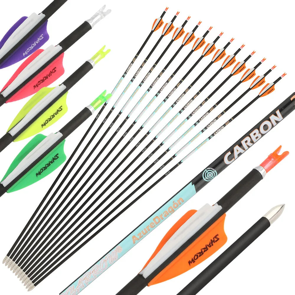 

32" Pure Carbon Arrow Shaft ID4.2mm Rubber Vane +-0.001 SP300 400 500 600 700 800 900 1000 Hunting Shooting Archery 6pcs Arrow